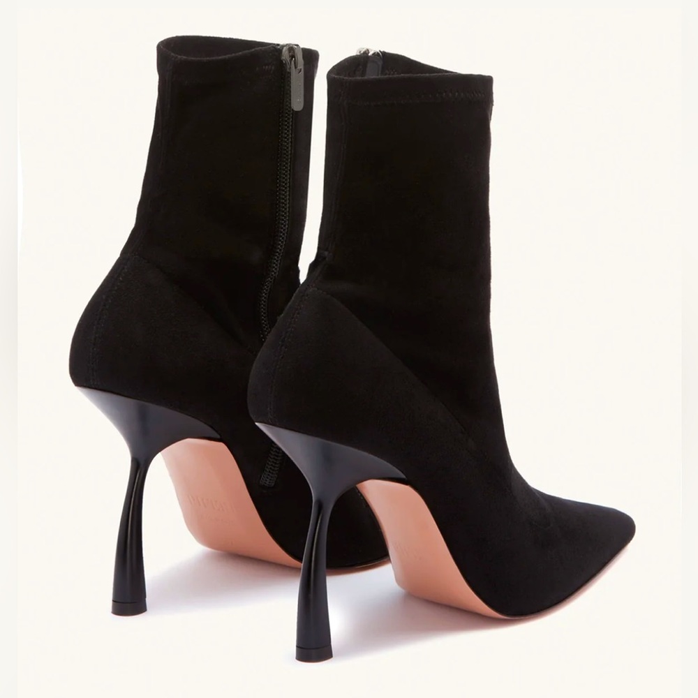 PIFERI Merlin Black Ankle Boot Vegan Suede Curved Heel elongated toe Size 40 New - Picture 5 of 13